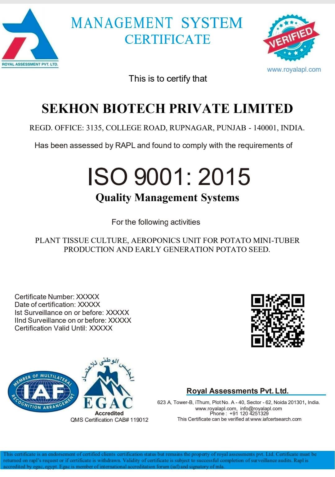 ISO 9001:2015 Certificate